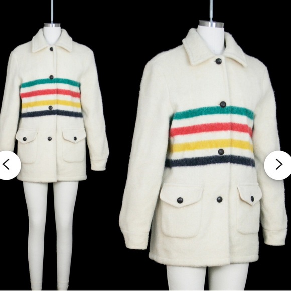 Vintage 1970s Hudson Bay Coat - Wool- Collar - Jacket - Hudson Bay Blanket - Picture 2 of 5